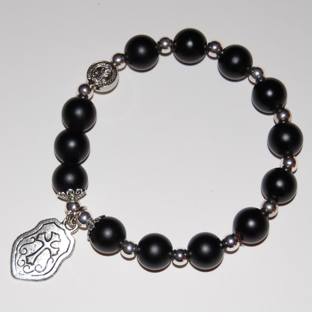 Cross Bracelet,Rosary Bracelet,Stone Bracelet,Large 10mm Stone Beads,Pray,Gift